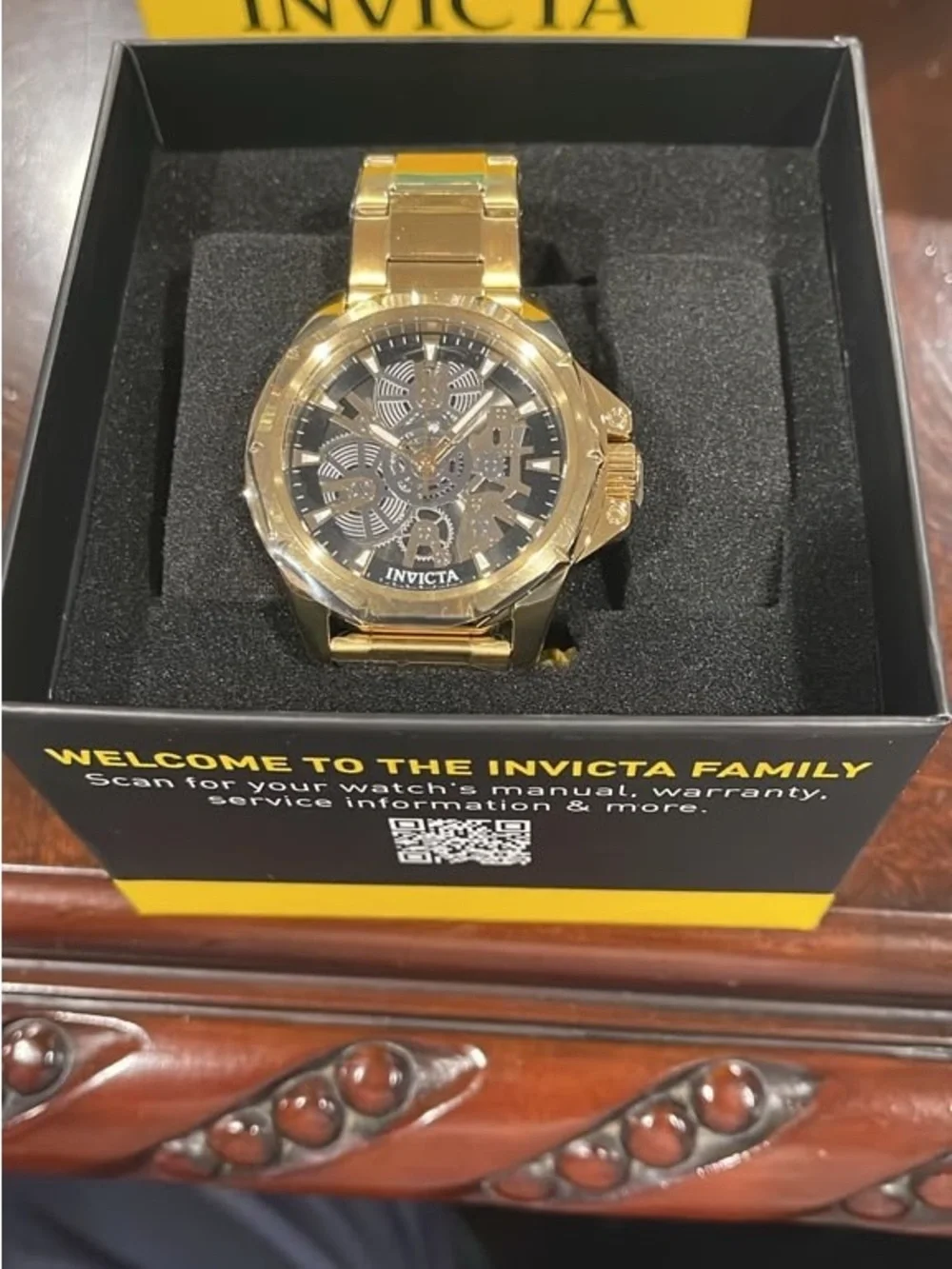 Invicta Objet D Art Gold and Black Skeleton Watch